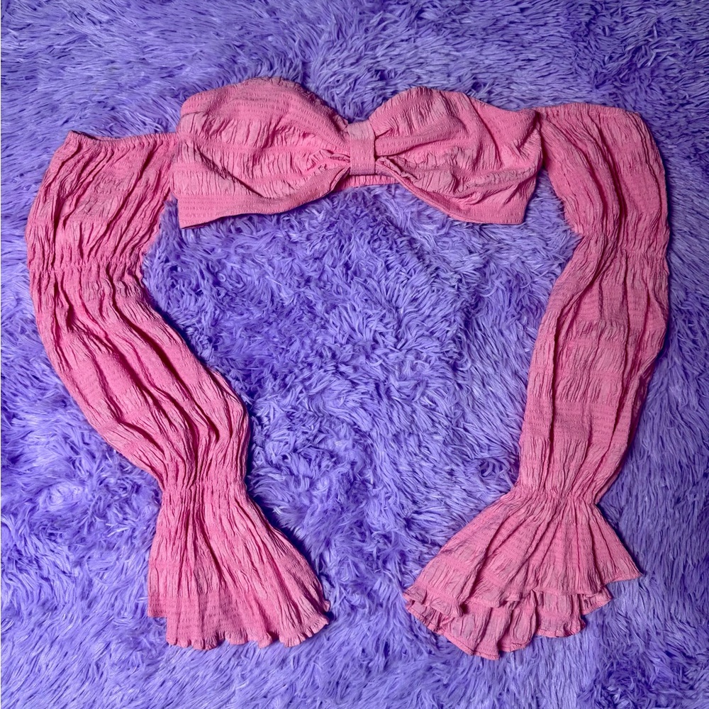 SHEIN Pink Crinkled Off-Shoulder Crop Top